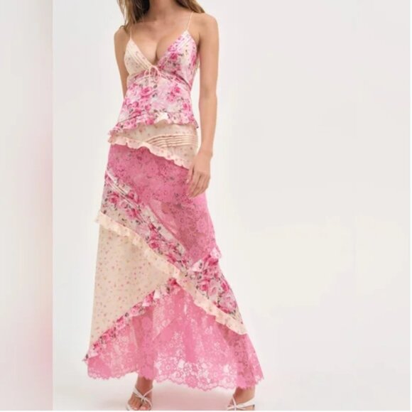 For Love And Lemons Rosalyn Maxi Lace Pink Dress size M - Picture 1 of 7